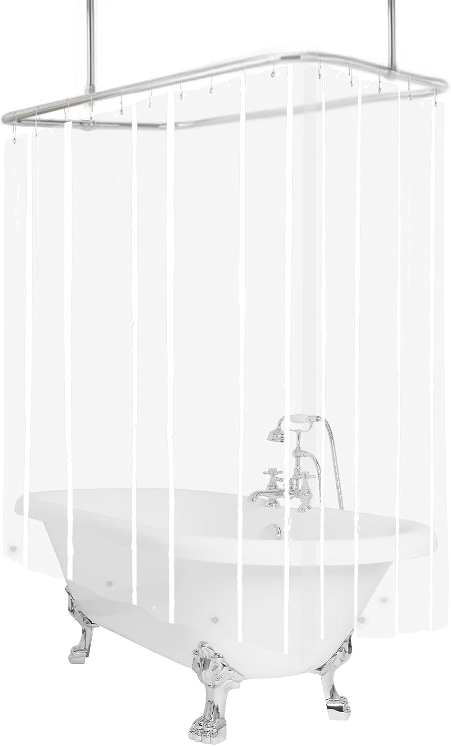 Clear Clawfoot Tub Shower Curtain Short Length 60 Inch 360 PEVA Wrap Around Bath Tub Curtain Sets with 6 Bottom Magnets for Bathroom Freestanding Tub 32 Metal Hooks Included 60''L x 180''W