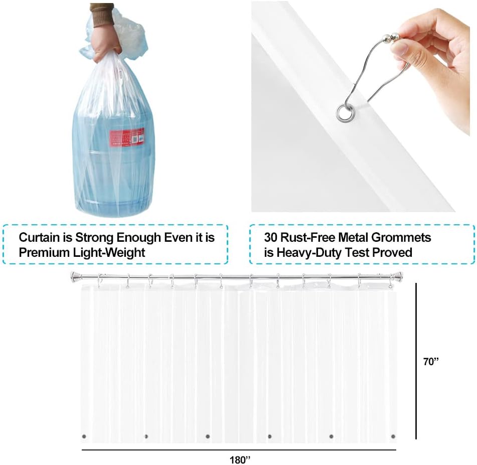 YISURE Clawfoot Tub Shower Curtain, Wrap Around Clear Shower Curtain Liner with 6 Bottom Magnets PEVA Extra Wide Bathtub Curtain for Bathroom Vintage Freestanding Tub 180’’W x 70’’L