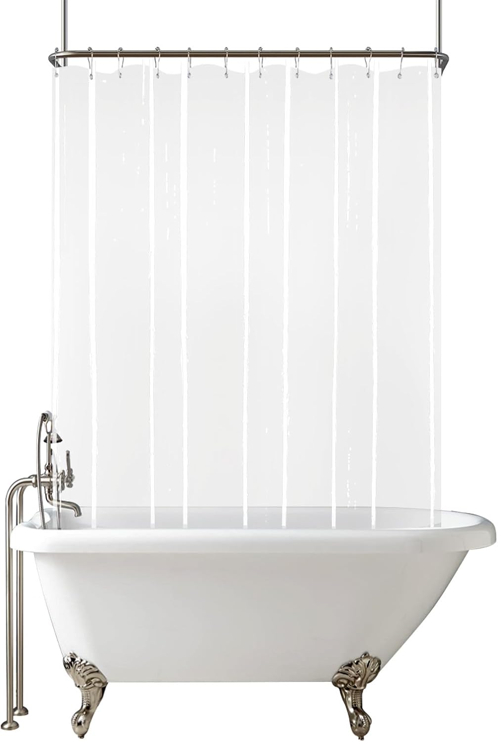 Clear Clawfoot Tub Shower Curtain Short Length 60 Inch 360 PEVA Wrap Around Bath Tub Curtain Sets with 6 Bottom Magnets for Bathroom Freestanding Tub 32 Metal Hooks Included 60''L x 180''W