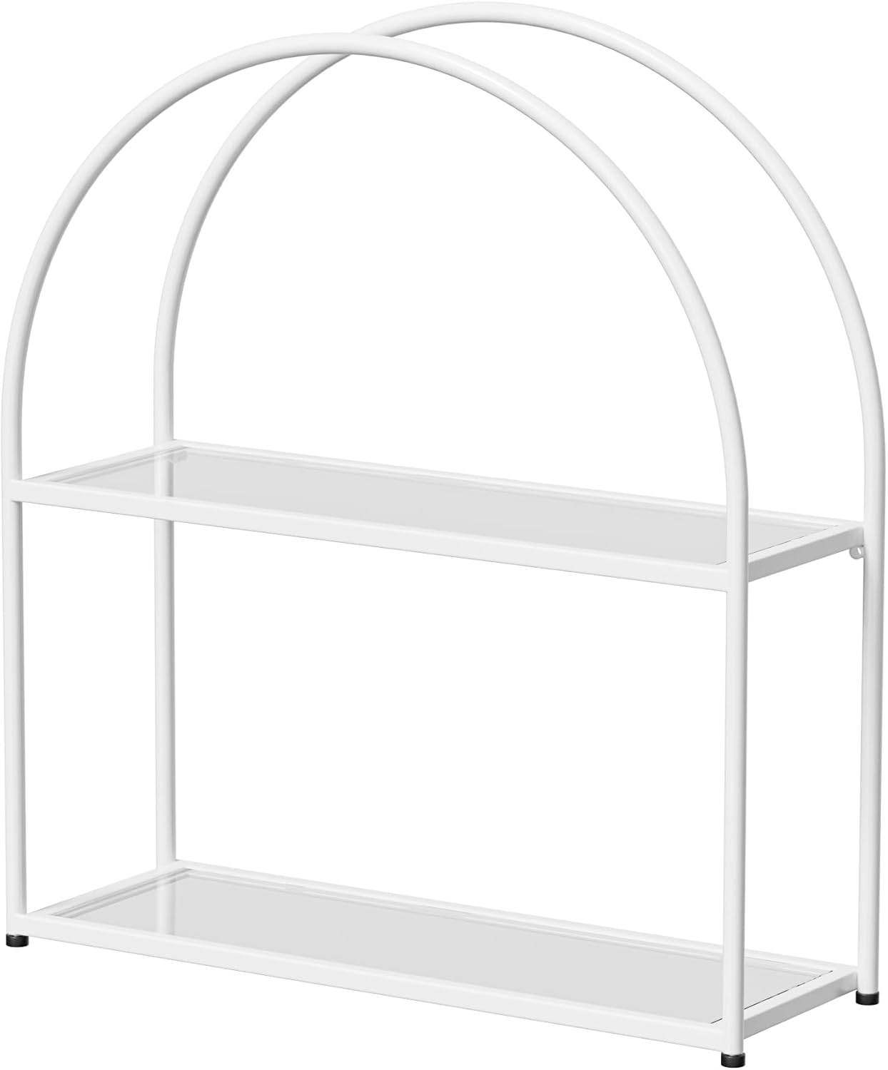 Crofy Gold Arched Frame Wall Shelf, Decorative 2 Tier Bathroom Wall Shelf with Transparent Tempered Glass Shelves and Robust Storage Capacity, 6" D x 17.9" W x 19.18" H