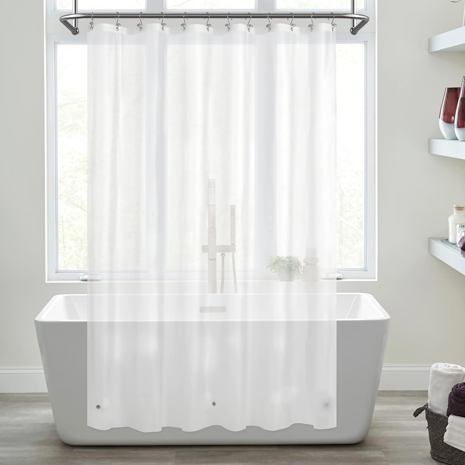 Mrs Awesome Clawfoot Tub Shower Curtain or Liner with 12 Magnets - Free 36 Hooks Included, Waterproof PEVA, 180" x 70", Clear
