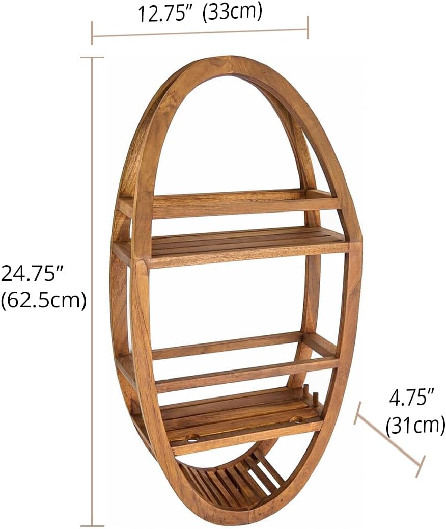 AquaTeak Patented Moa Oval Teak Shower Organizer