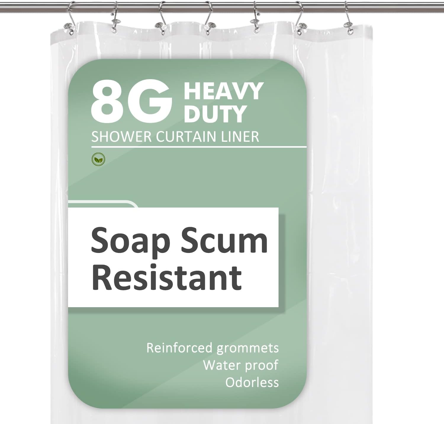 Barossa Design Clawfoot Tub Shower Curtain with 12 Magnets - 36 Metal Hooks Included, 180" W x 70" H Wrap Around, Waterproof PEVA, Metal Grommets - Frosted, 180x70