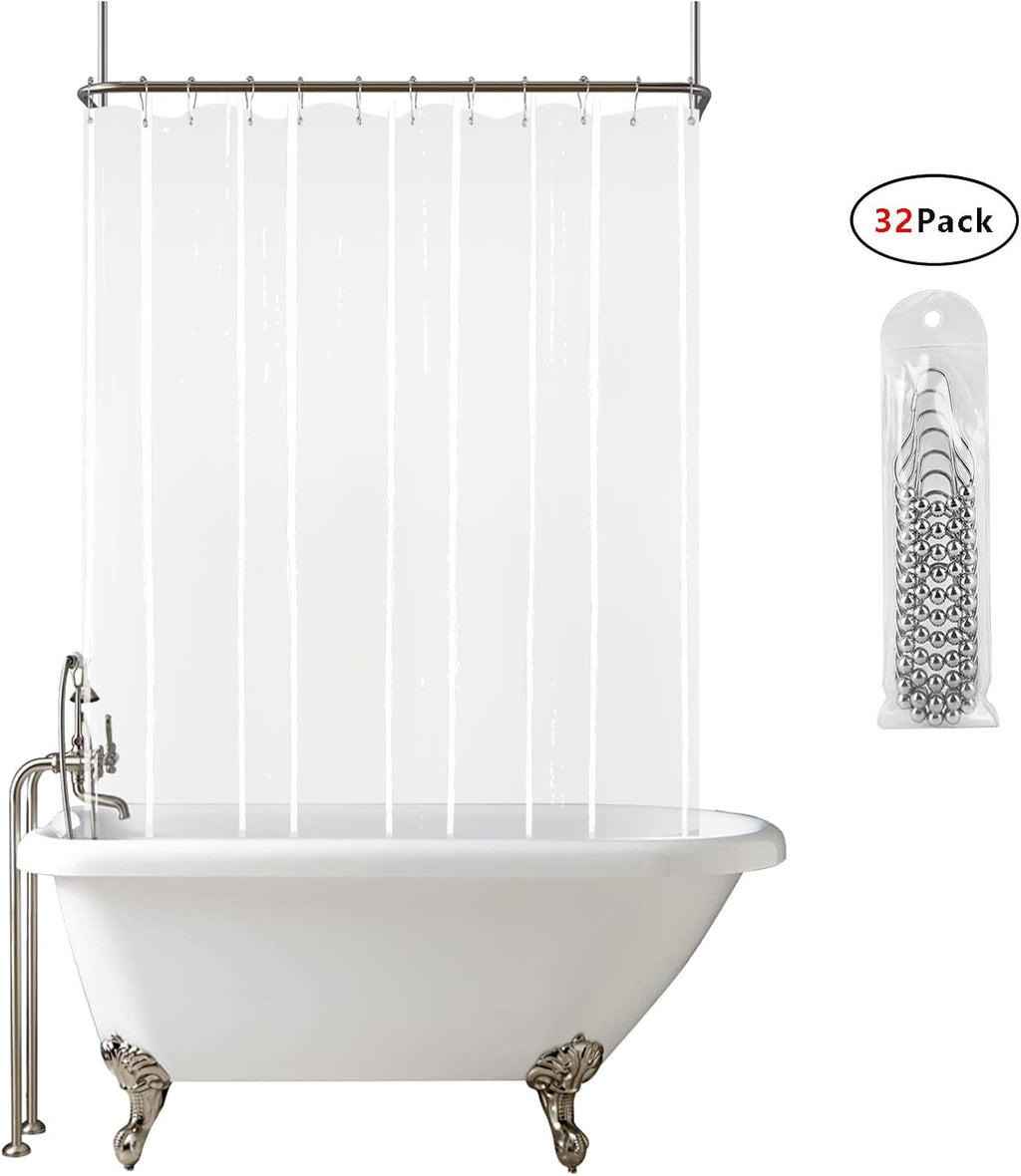 Clear Clawfoot Tub Shower Curtain Short Length 60 Inch 360 PEVA Wrap Around Bath Tub Curtain Sets with 6 Bottom Magnets for Bathroom Freestanding Tub 32 Metal Hooks Included 60''L x 180''W