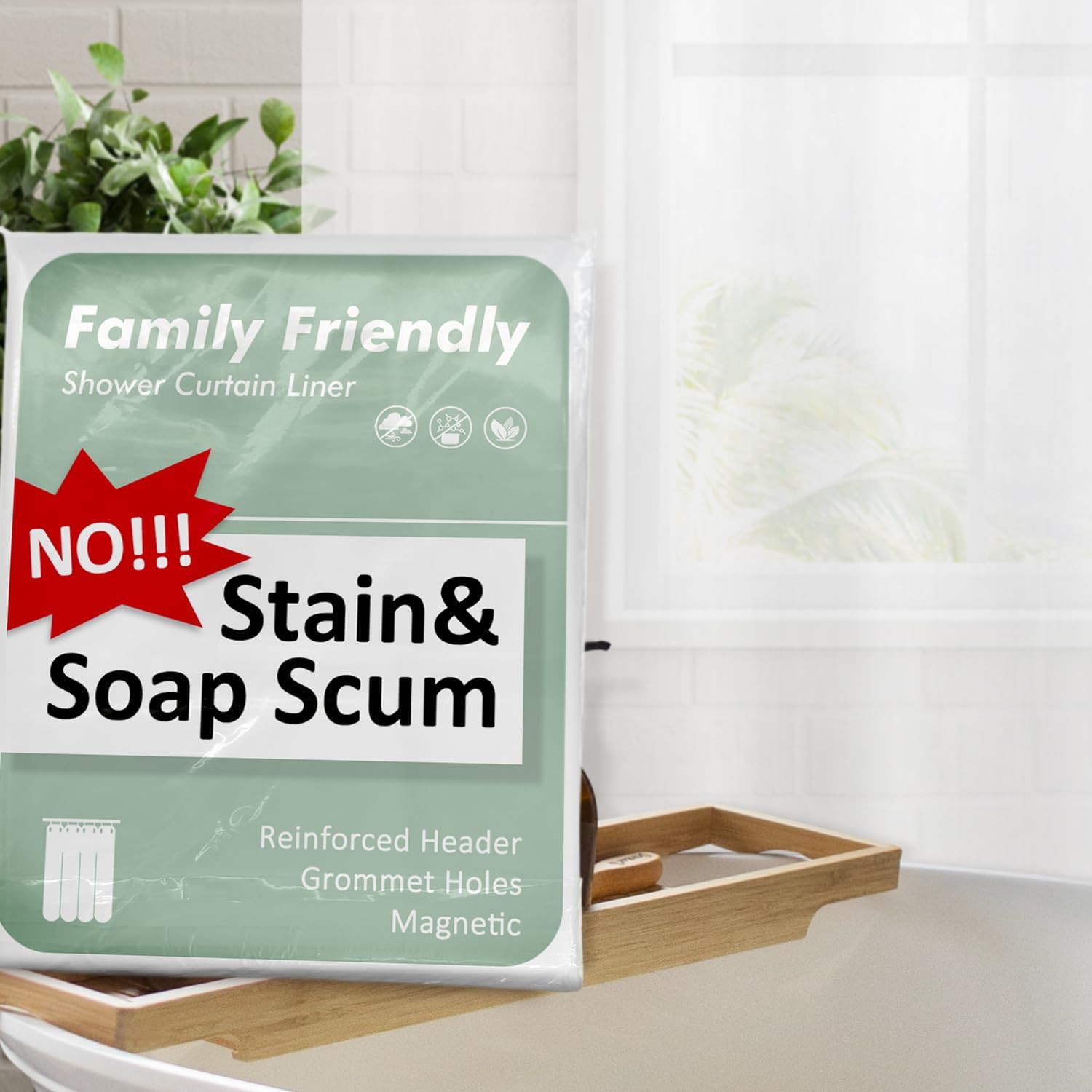 Barossa Design Clawfoot Tub Shower Curtain with 12 Magnets - 36 Metal Hooks Included, 180" W x 70" H Wrap Around, Waterproof PEVA, Metal Grommets - Frosted, 180x70