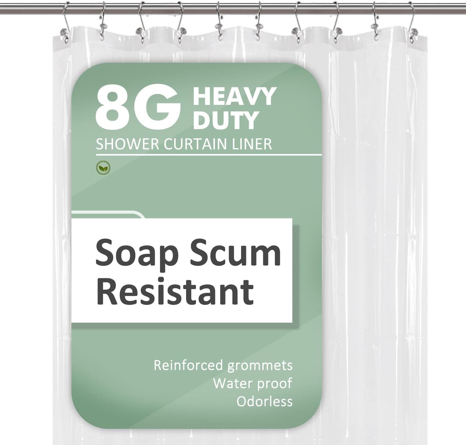 Barossa Design Clawfoot Tub Shower Curtain with 12 Magnets - 36 Metal Hooks Included, 180" W x 70" H Wrap Around, Waterproof PEVA, Metal Grommets - Frosted, 180x70