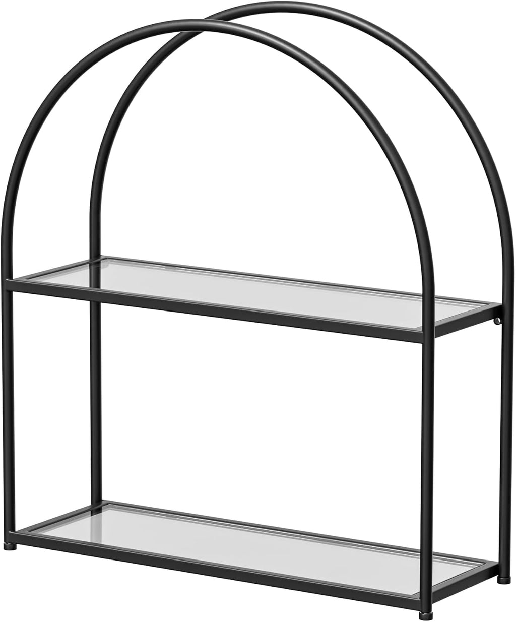Crofy Gold Arched Frame Wall Shelf, Decorative 2 Tier Bathroom Wall Shelf with Transparent Tempered Glass Shelves and Robust Storage Capacity, 6" D x 17.9" W x 19.18" H