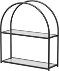 Crofy Gold Arched Frame Wall Shelf, Decorative 2 Tier Bathroom Wall Shelf with Transparent Tempered Glass Shelves and Robust Storage Capacity, 6" D x 17.9" W x 19.18" H