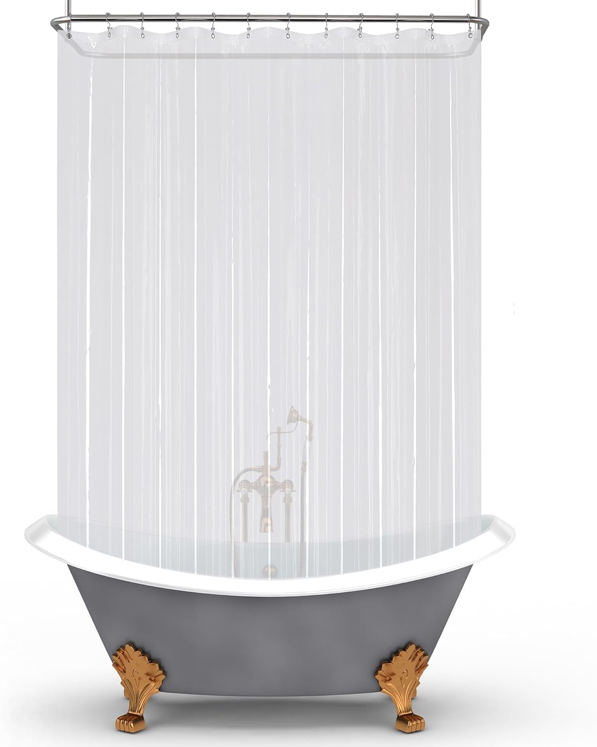 Mrs Awesome Clawfoot Tub Shower Curtain or Liner with 12 Magnets - Free 36 Hooks Included, Waterproof PEVA, 180" x 70", Clear