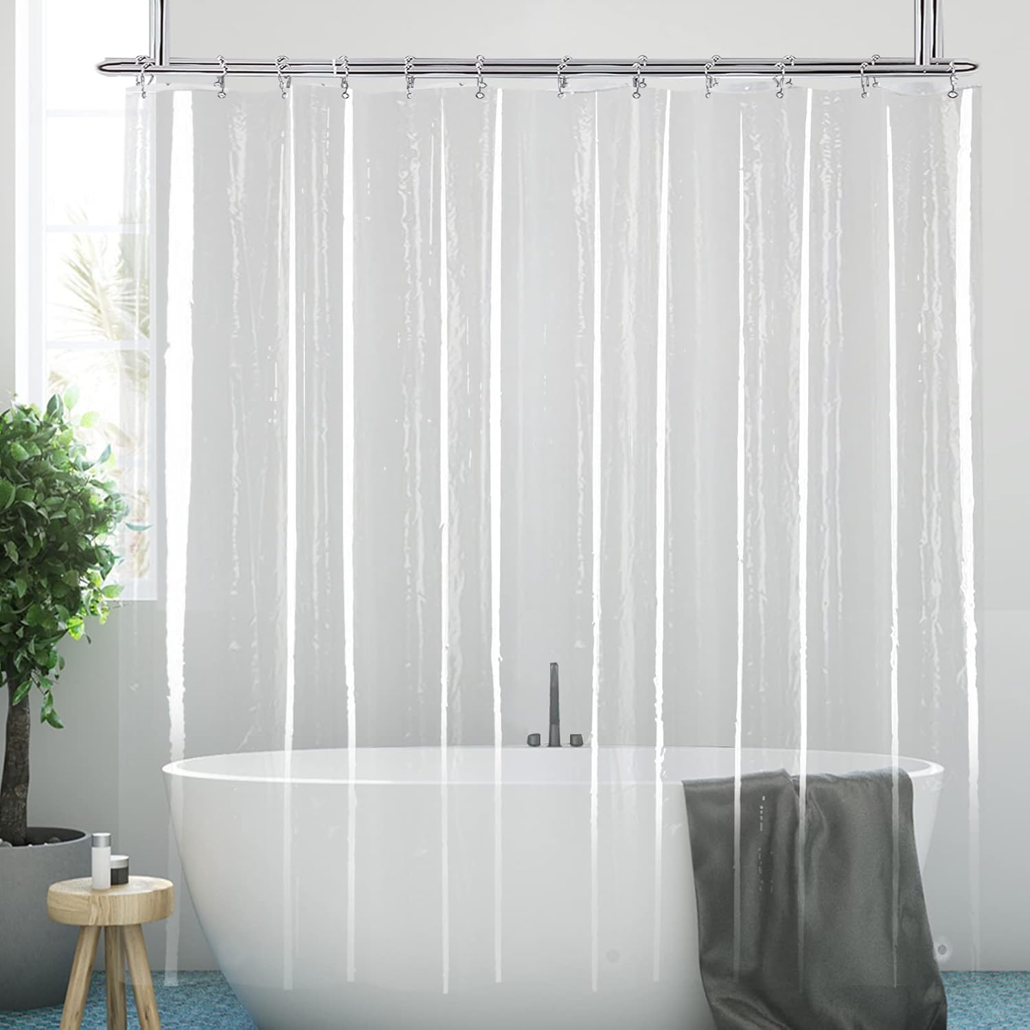 YISURE Clawfoot Tub Shower Curtain, Wrap Around Clear Shower Curtain Liner with 6 Bottom Magnets PEVA Extra Wide Bathtub Curtain for Bathroom Vintage Freestanding Tub 180’’W x 70’’L