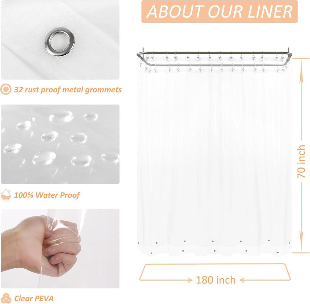 Mrs Awesome Clawfoot Tub Shower Curtain or Liner with 12 Magnets - Free 36 Hooks Included, Waterproof PEVA, 180" x 70", Clear