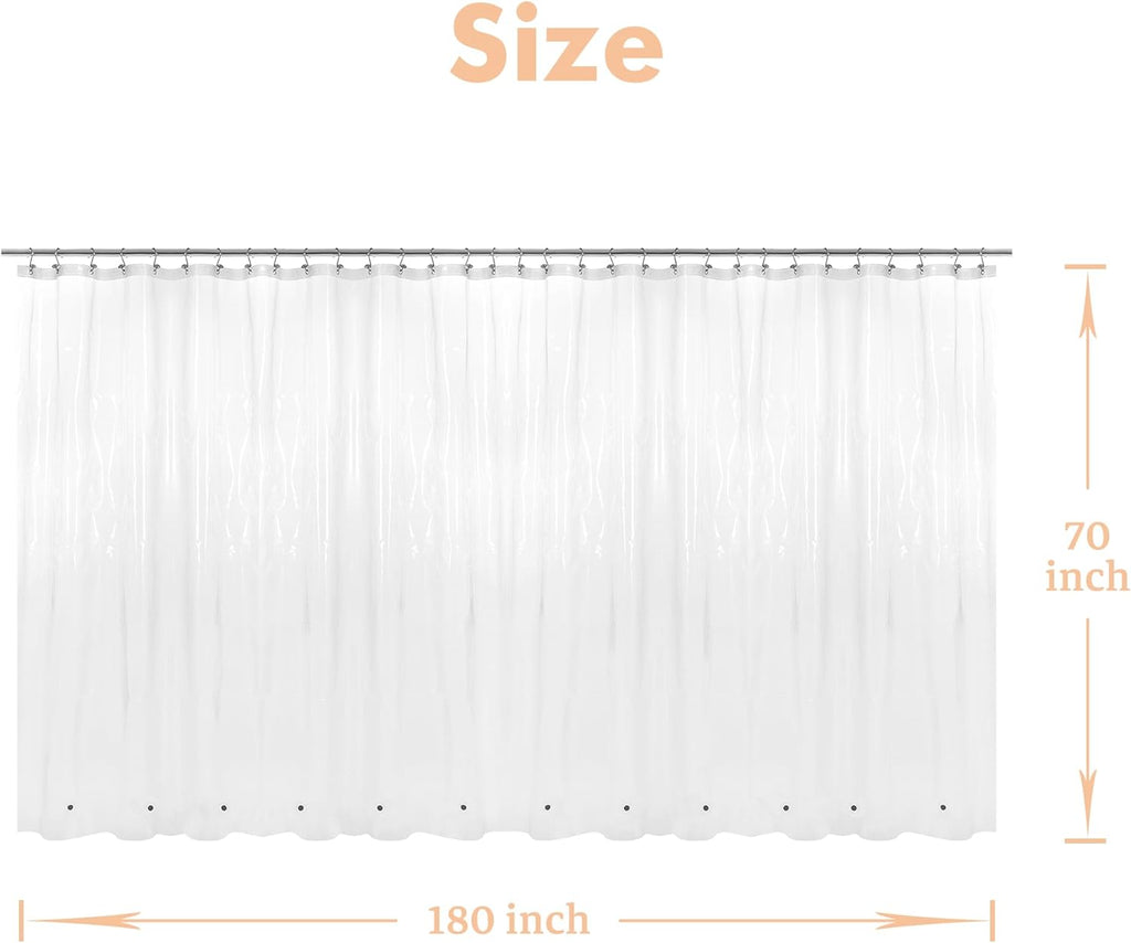 Mrs Awesome Clawfoot Tub Shower Curtain or Liner with 12 Magnets - Free 36 Hooks Included, Waterproof PEVA, 180" x 70", Clear