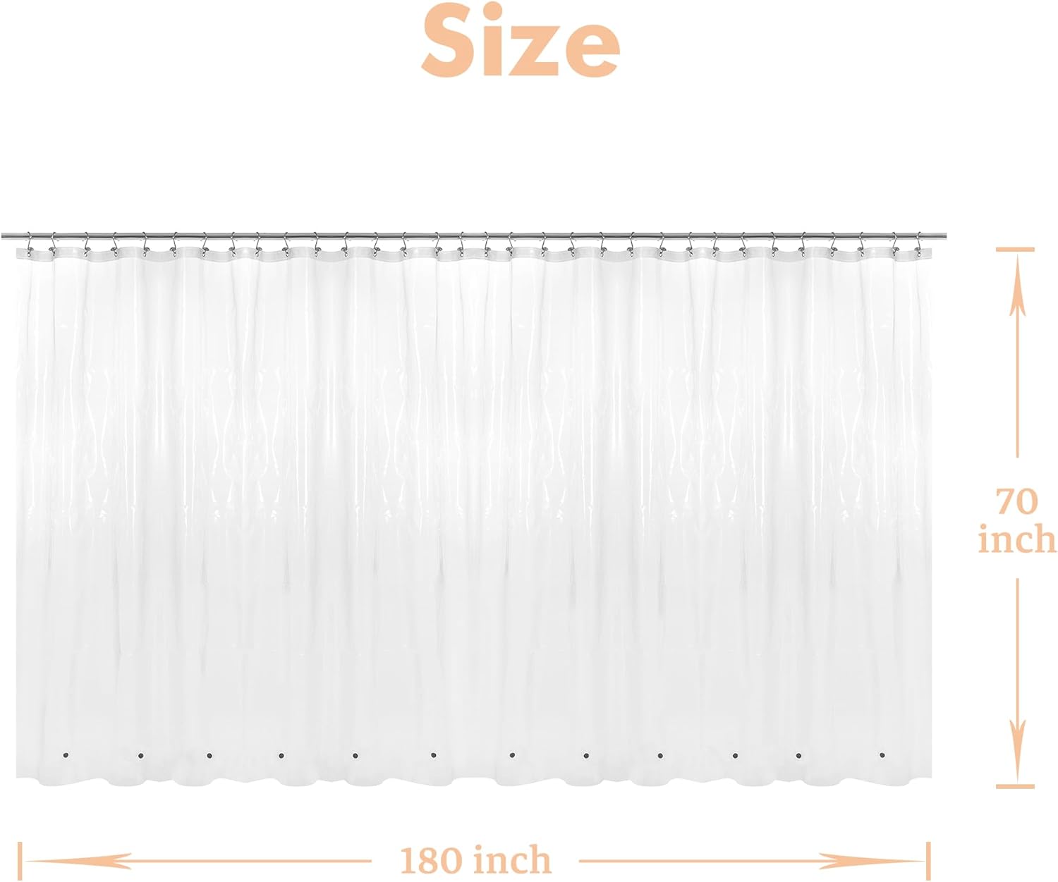 Mrs Awesome Clawfoot Tub Shower Curtain or Liner with 12 Magnets - Free 36 Hooks Included, Waterproof PEVA, 180" x 70", Clear