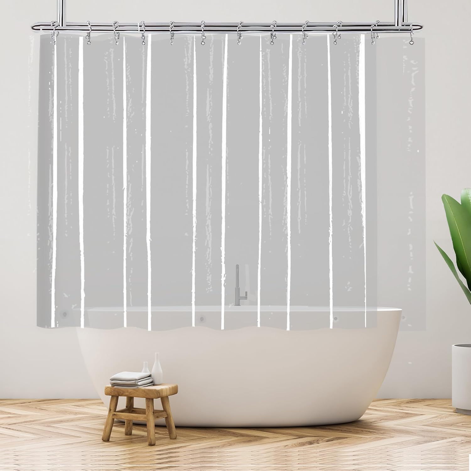 Clear Clawfoot Tub Shower Curtain Short Length 60 Inch 360 PEVA Wrap Around Bath Tub Curtain Sets with 6 Bottom Magnets for Bathroom Freestanding Tub 32 Metal Hooks Included 60''L x 180''W