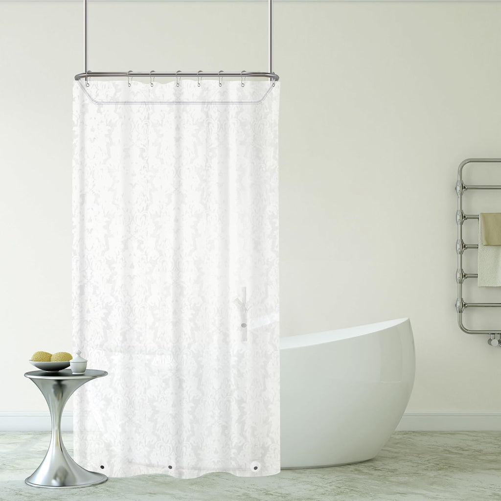 Clawfoot Tub Shower Curtain Floral Damask Liner All Around Extra Wide 180x70 Inch Heavy Duty Artwork Print Bath Curtain for Bathroom Decoration with 36 Metal Grommets Hooks PEVA Waterproof