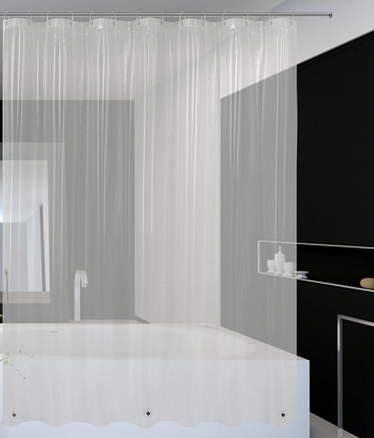 Mrs Awesome Clawfoot Tub Shower Curtain or Liner with 12 Magnets - Free 36 Hooks Included, Waterproof PEVA, 180" x 70", Clear