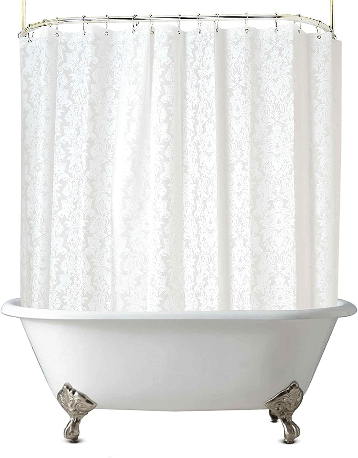 Clawfoot Tub Shower Curtain Floral Damask Liner All Around Extra Wide 180x70 Inch Heavy Duty Artwork Print Bath Curtain for Bathroom Decoration with 36 Metal Grommets Hooks PEVA Waterproof
