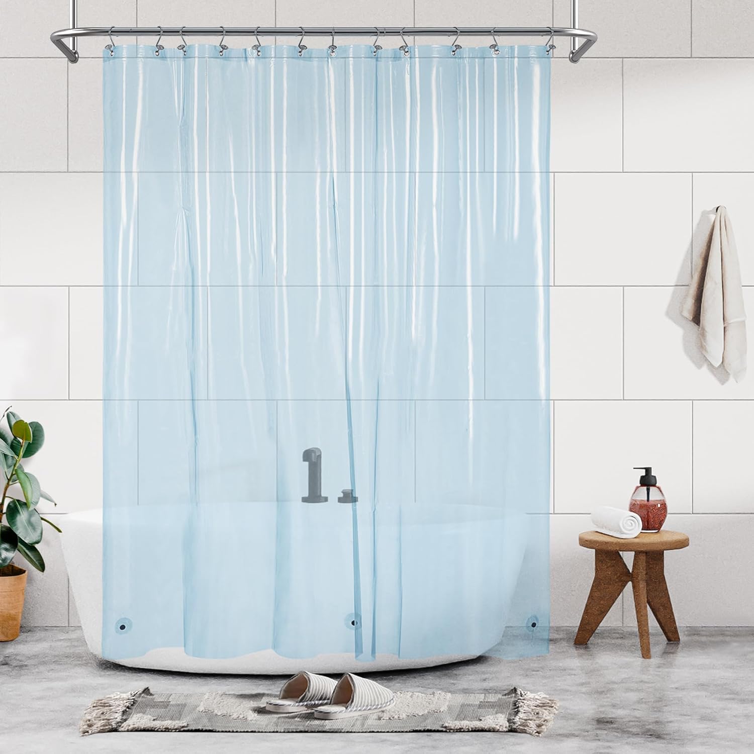 Barossa Design Clawfoot Tub Shower Curtain with 12 Magnets - 36 Metal Hooks Included, 180" W x 70" H Wrap Around, Waterproof PEVA, Metal Grommets - Frosted, 180x70