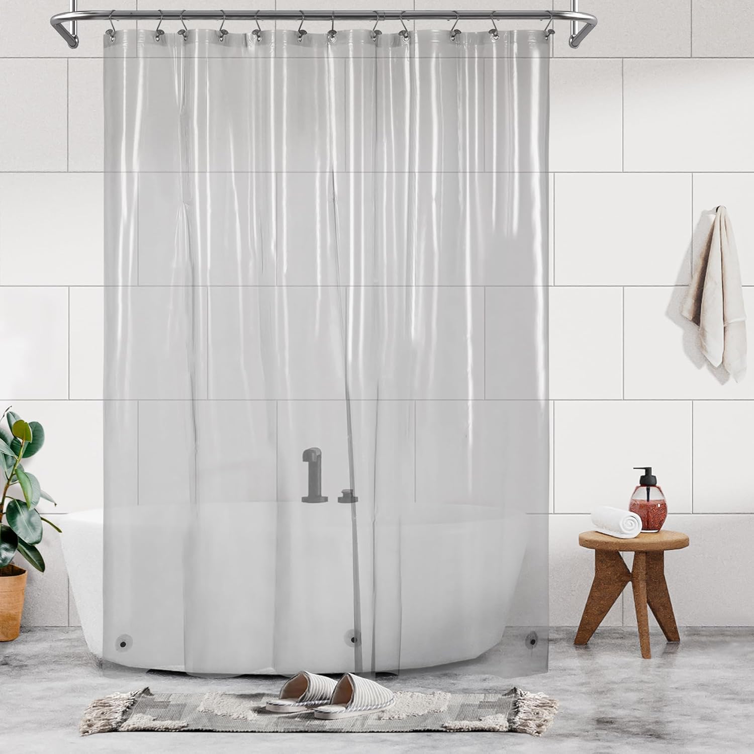 Barossa Design Clawfoot Tub Shower Curtain with 12 Magnets - 36 Metal Hooks Included, 180" W x 70" H Wrap Around, Waterproof PEVA, Metal Grommets - Frosted, 180x70