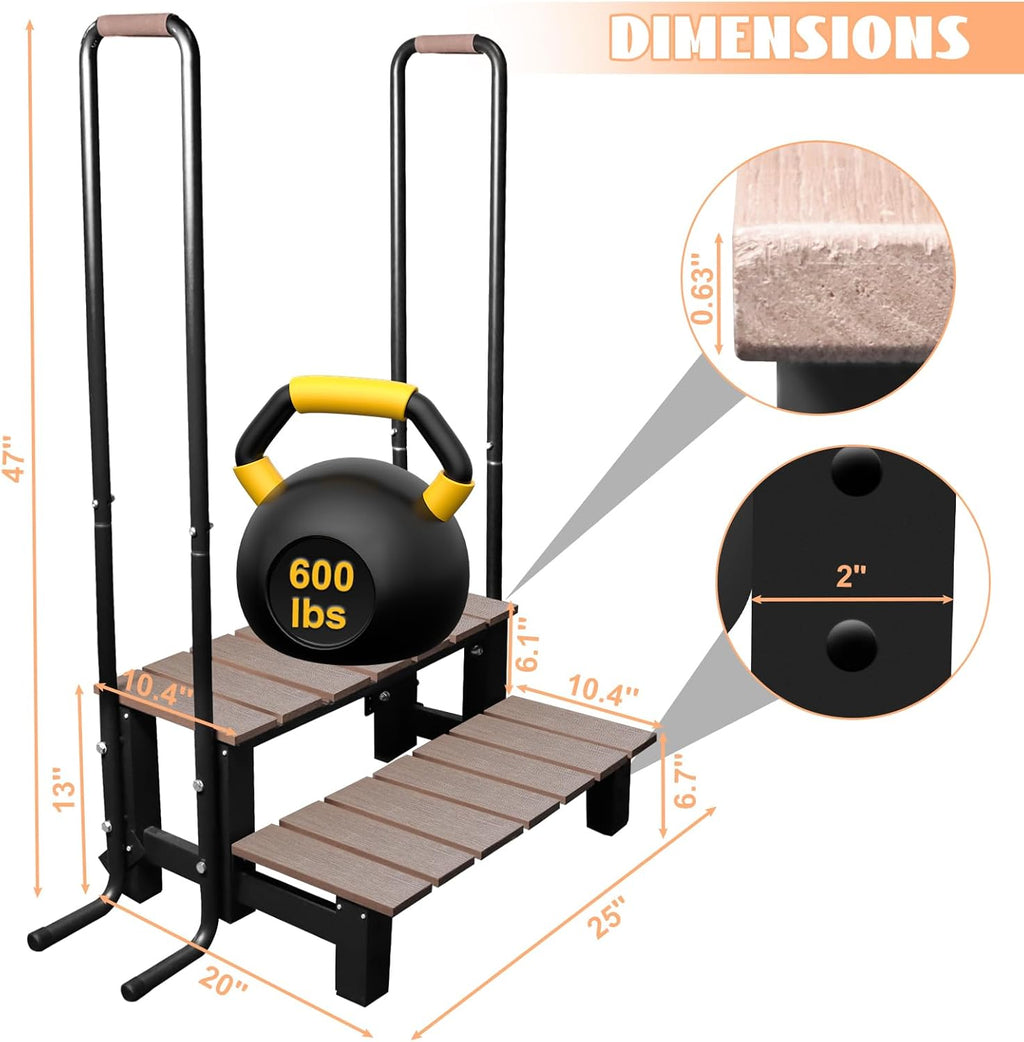 Hot Tub Ladder Above Ground,Pool Hot Tub Steps Wood with 2 Handrails and Anti-Skid Pads,600 LB Load Capacity Pool Stairs Pool Steps for Travel Trailers, Spa, Camper, 5th Wheels (2 Step, 2 Handle)