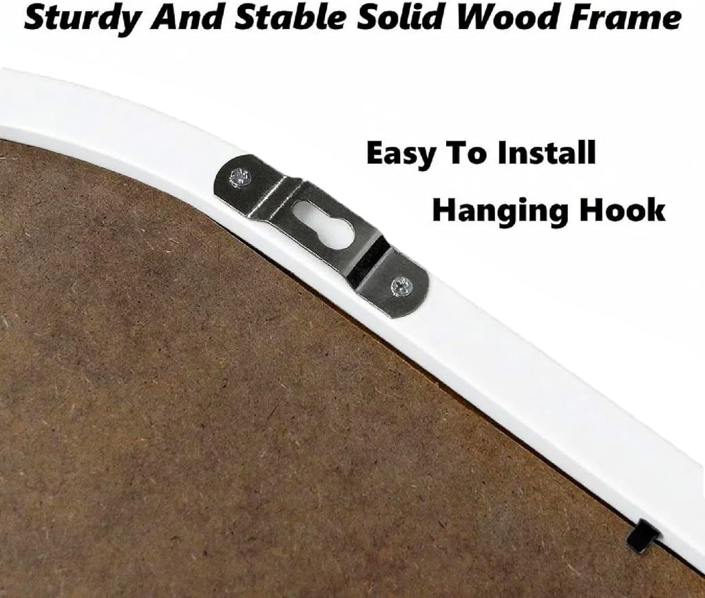 White Wall Mirror with Hooks, 22x14 Inch Boho Wall Mirror with Removable Shelf, Oval Framed, Handmade Rattan Mirror for Entryway, Over Sink, Bathroom, Bedroom, Living Room, Hallway, Vanity