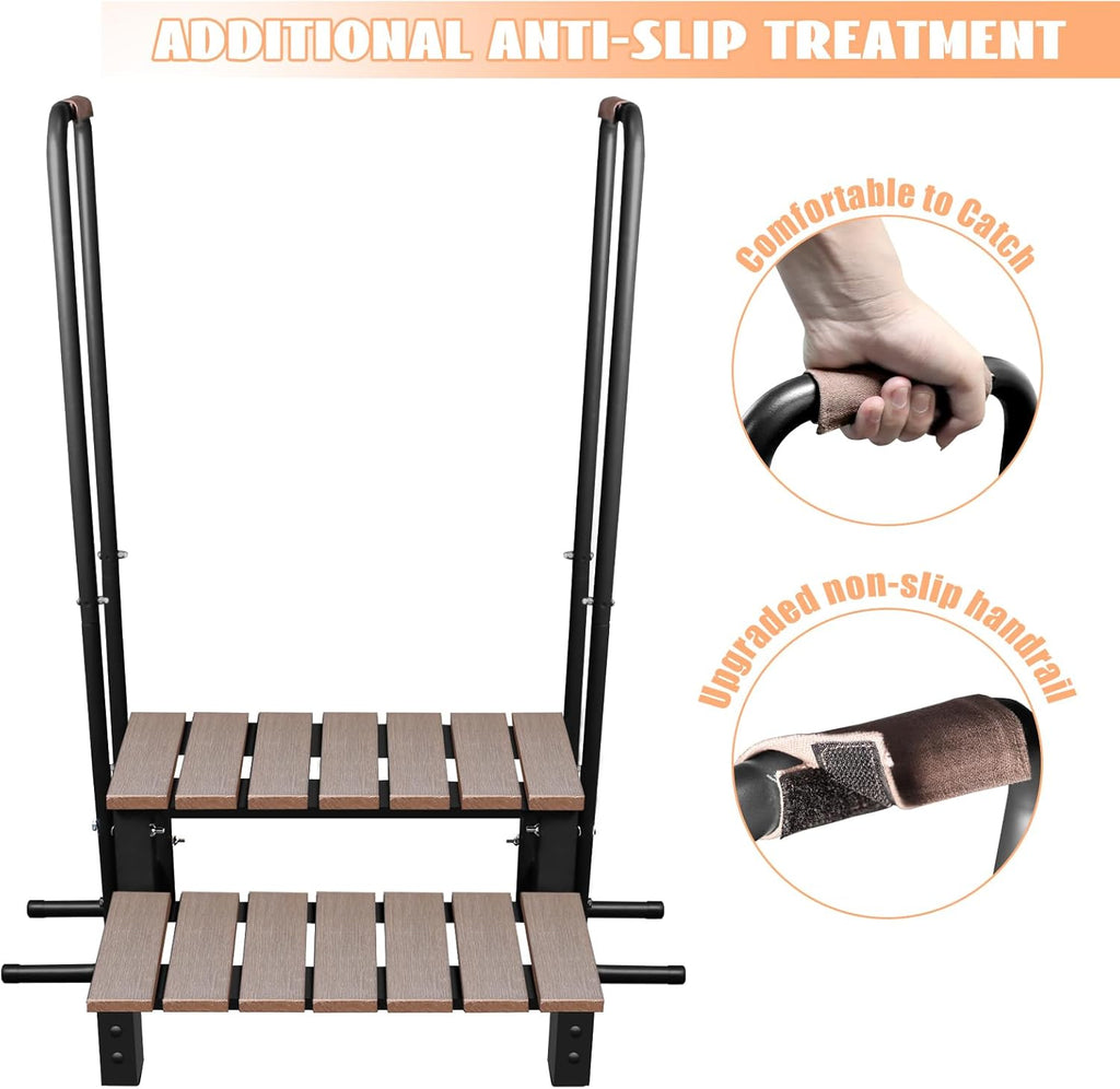 Hot Tub Ladder Above Ground,Pool Hot Tub Steps Wood with 2 Handrails and Anti-Skid Pads,600 LB Load Capacity Pool Stairs Pool Steps for Travel Trailers, Spa, Camper, 5th Wheels (2 Step, 2 Handle)