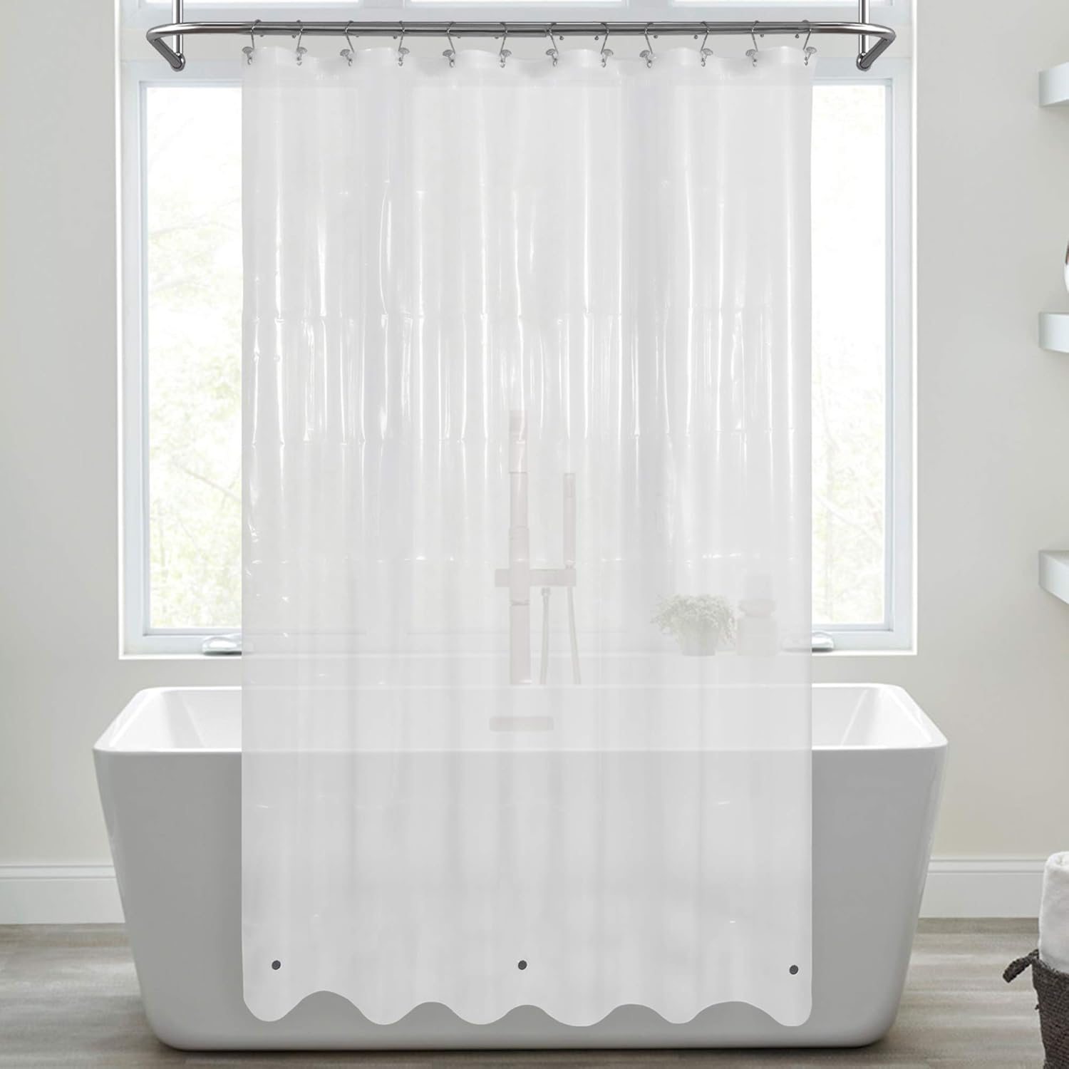 Mrs Awesome Clawfoot Tub Shower Curtain or Liner with 12 Magnets - Free 36 Hooks Included, Waterproof PEVA, 180" x 70", Clear