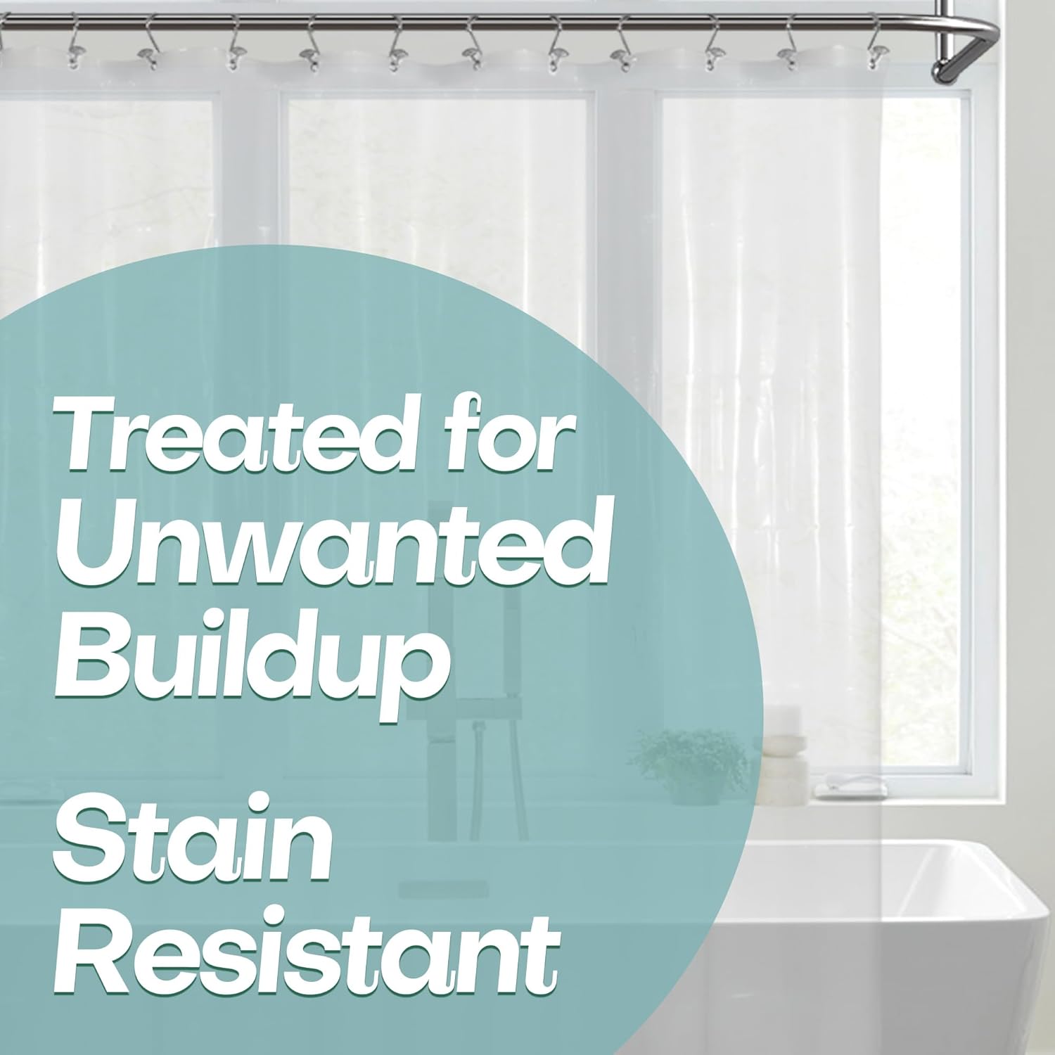 Mrs Awesome Clawfoot Tub Shower Curtain or Liner with 12 Magnets - Free 36 Hooks Included, Waterproof PEVA, 180" x 70", Clear