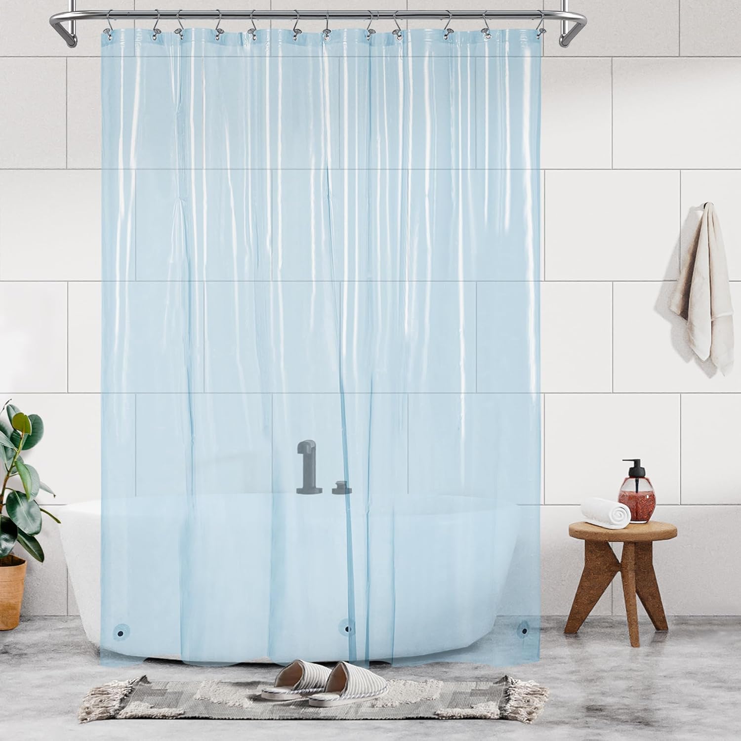 Barossa Design Clawfoot Tub Shower Curtain with 12 Magnets - 36 Metal Hooks Included, 180" W x 70" H Wrap Around, Waterproof PEVA, Metal Grommets - Frosted, 180x70