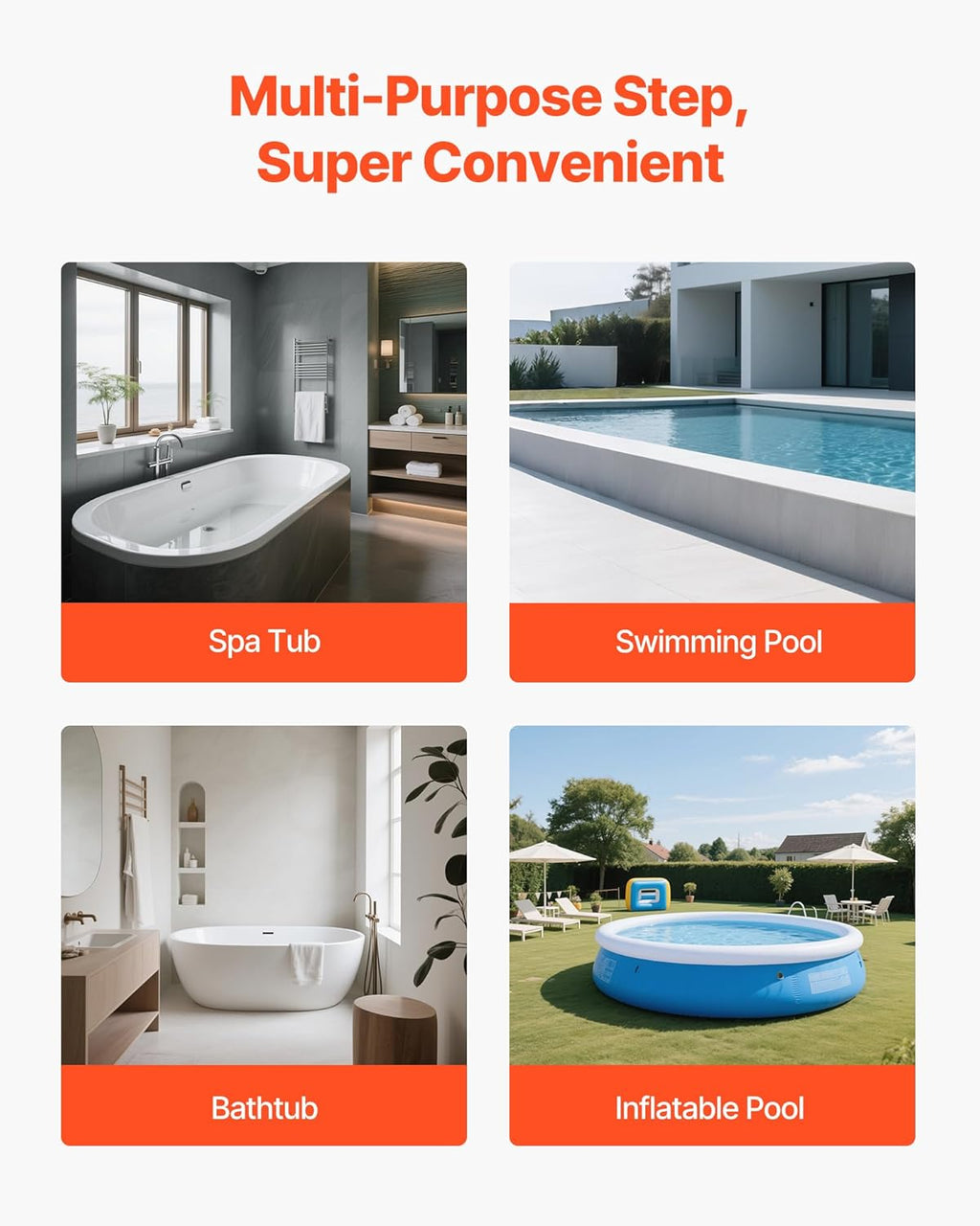 VEVOR Hot Tub Steps, 2-Step Spa Outdoor Stairs, Heavy Duty 23.6 inch Wide PP Above-Ground/Inflatable Pool Ladder with 320 lbs Weight Capacity, Multi-Use for Porch, Patio, Deck, Campers, Black