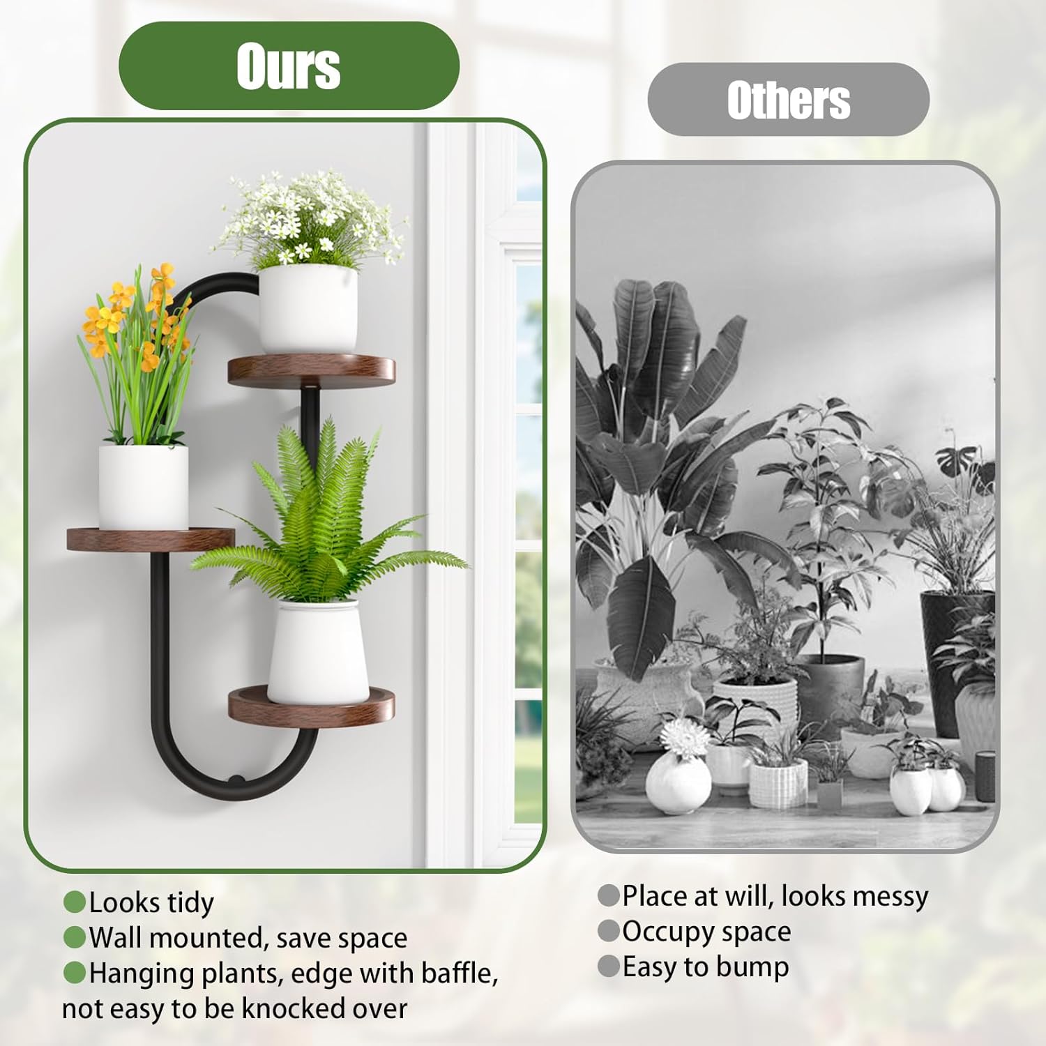 Wall Mounted Plant Stands Indoor Oval Plant Stand - 3 Tier Window Plant Shelf for Multiple Plants Space-Saving Corner Hanging Wall Stand for Small Spaces Planter Lover to Home Decor