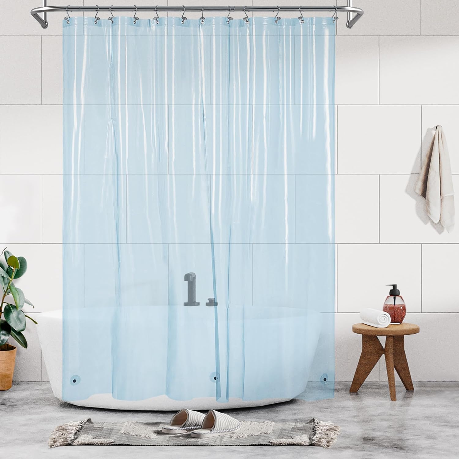 Barossa Design Clawfoot Tub Shower Curtain with 12 Magnets - 36 Metal Hooks Included, 180" W x 70" H Wrap Around, Waterproof PEVA, Metal Grommets - Frosted, 180x70