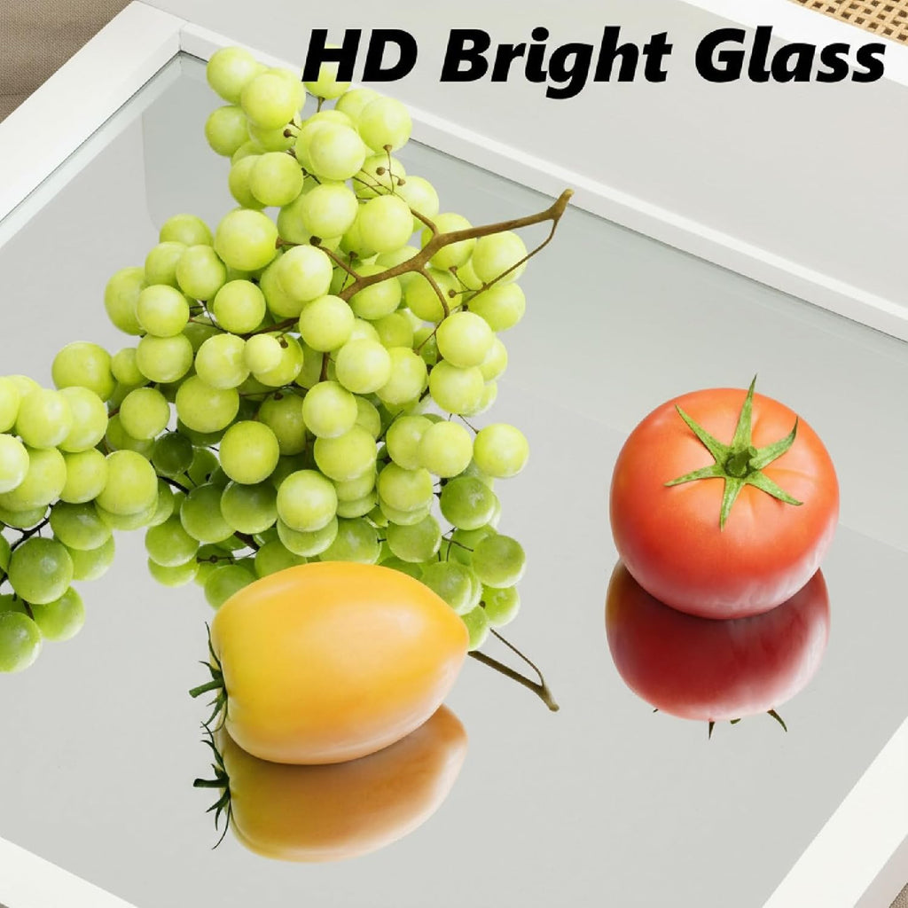 White Wall Mirror with Hooks, 22x14 Inch Boho Wall Mirror with Removable Shelf, Oval Framed, Handmade Rattan Mirror for Entryway, Over Sink, Bathroom, Bedroom, Living Room, Hallway, Vanity