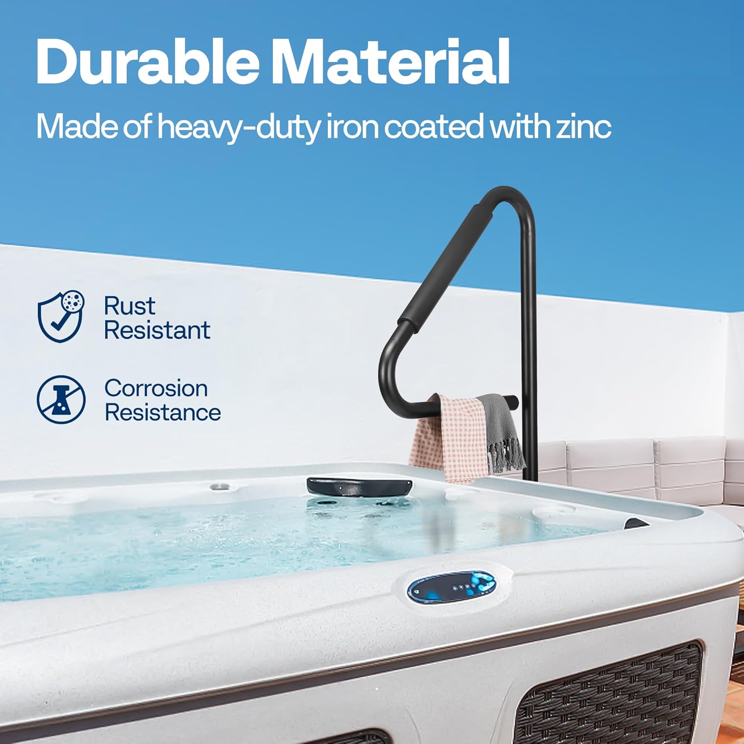 VIVOHOME 360 Rotatable Hot Tub Safety Handrail, Height Adjustable 31'' to 56'', Slide-Under Base Spa Step Handle 600 LBS Load/Rubber Sponge for Indoor Outdoor