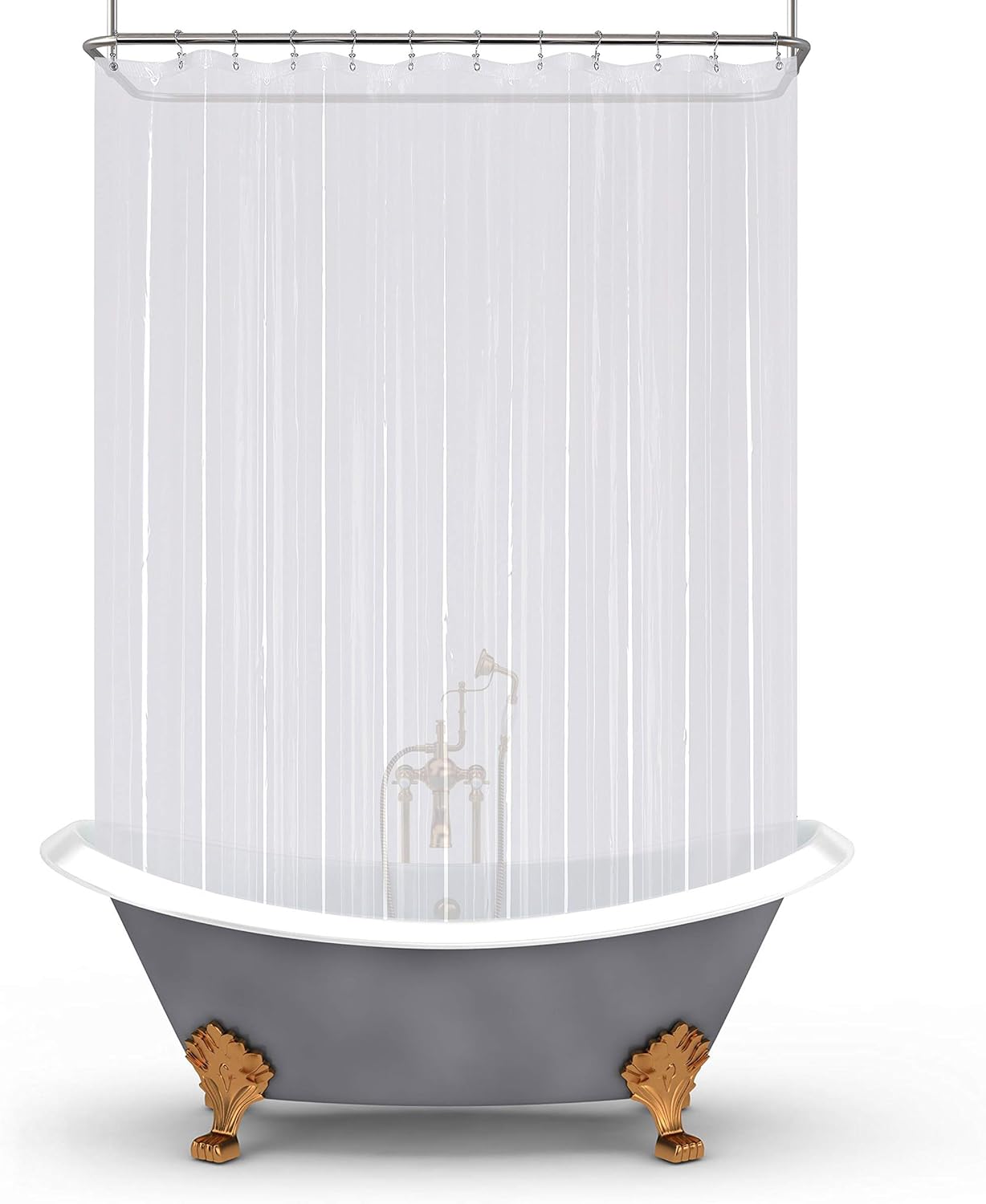 Mrs Awesome Clawfoot Tub Shower Curtain or Liner with 12 Magnets - Free 36 Hooks Included, Waterproof PEVA, 180" x 70", Clear