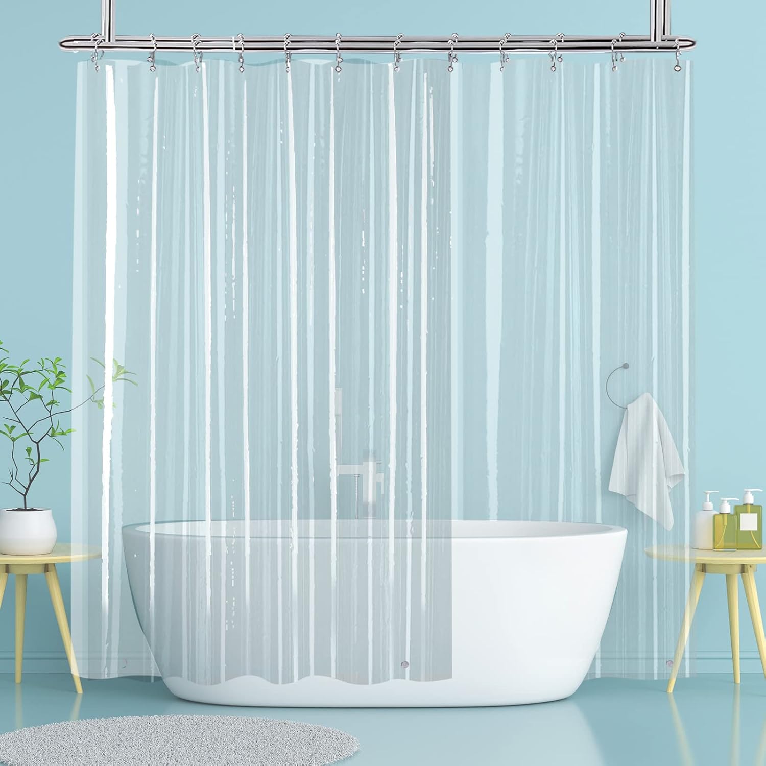 YISURE Clawfoot Tub Shower Curtain, Wrap Around Clear Shower Curtain Liner with 6 Bottom Magnets PEVA Extra Wide Bathtub Curtain for Bathroom Vintage Freestanding Tub 180’’W x 70’’L