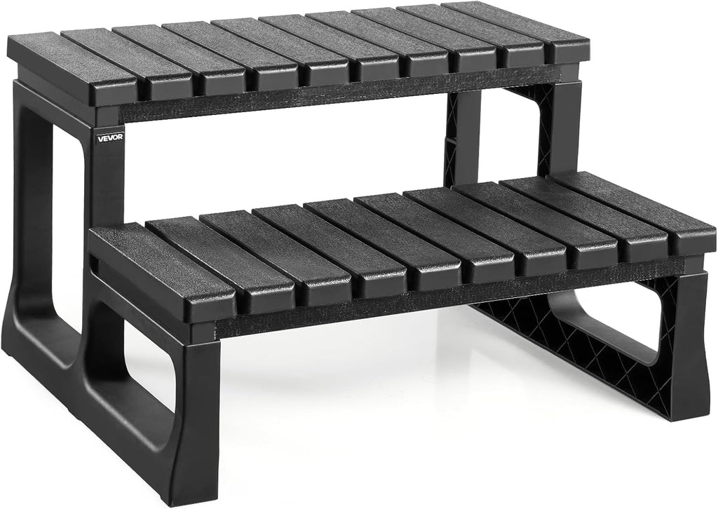 VEVOR Hot Tub Steps, 2-Step Spa Outdoor Stairs, Heavy Duty 23.6 inch Wide PP Above-Ground/Inflatable Pool Ladder with 320 lbs Weight Capacity, Multi-Use for Porch, Patio, Deck, Campers, Black