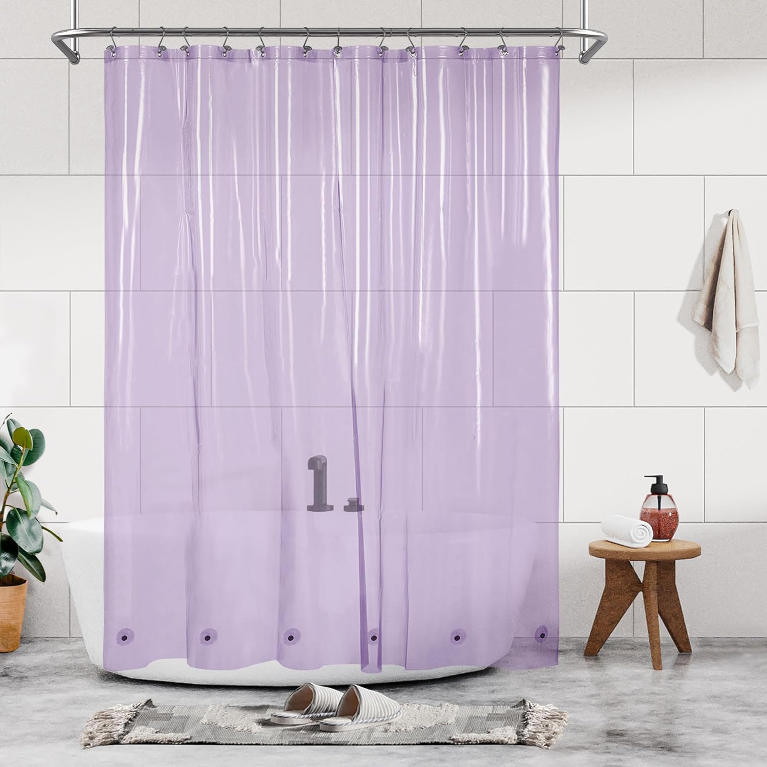 Barossa Design Clawfoot Tub Shower Curtain with 12 Magnets - 36 Metal Hooks Included, 180" W x 70" H Wrap Around, Waterproof PEVA, Metal Grommets - Frosted, 180x70