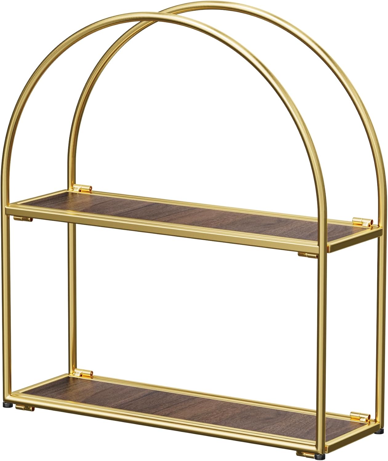 Crofy Gold Arched Frame Wall Shelf, Decorative 2 Tier Bathroom Wall Shelf with Transparent Tempered Glass Shelves and Robust Storage Capacity, 6" D x 17.9" W x 19.18" H