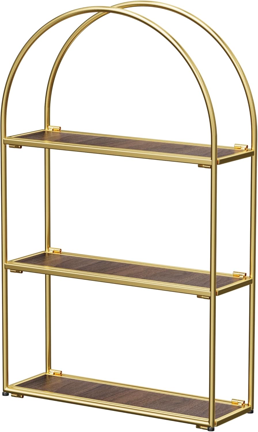 Crofy Gold Arched Frame Wall Shelf, Decorative 2 Tier Bathroom Wall Shelf with Transparent Tempered Glass Shelves and Robust Storage Capacity, 6" D x 17.9" W x 19.18" H