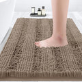 ACCUMTEK Striped Black Bathroom Rug Set 3 Pieces Ultra Soft, Non Slip Chenille Toilet Mat, Absorbent Plush Shaggy Bath Mats for Bathroom, Bedroom, Kitchen