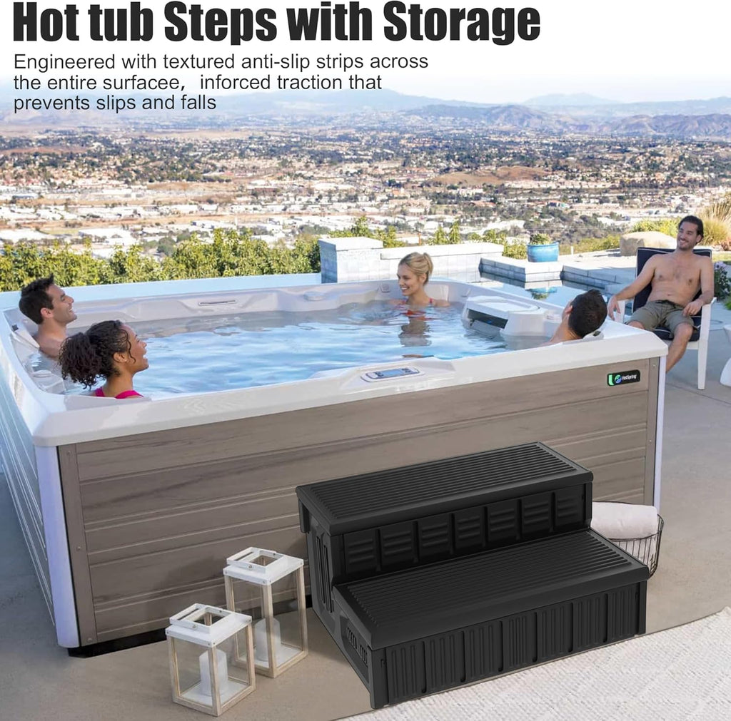 Hot Tub Steps, Outdoor Spa Steps with Storage, Non-Slip & Sturdy Hot Tub Stairs, 36 Inches Long, Black