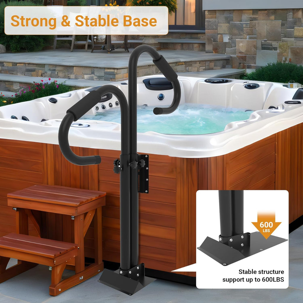 Two-Way Hot Tub Handrails, 38"-58" Adjustable Height SPA Handrail w/360 Swivel Option, Hot Tub Railing to Get in and Out, 600LBS SPA Side Handrail w/Slide Under Mount Base for Indoor&Outdoor