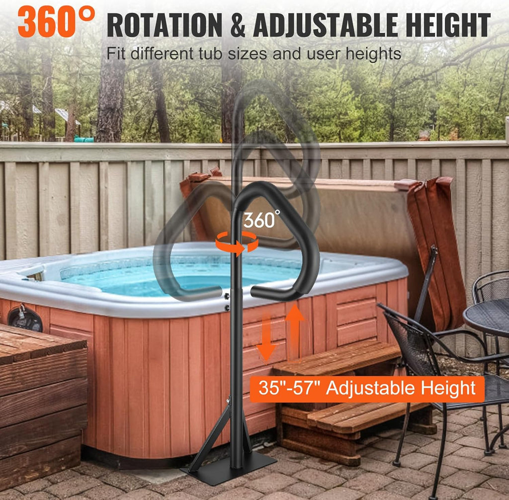 VEVOR Hot Tub Handrail, 360 Rotatable Spa Side Handrail with 35"-57" Adjustable Height, Rust-proof Aluminum Spa Step Hot Tub Hand Rail with Slide-Under Mount Base for Indoor & Outdoor, 600LBS Capacity