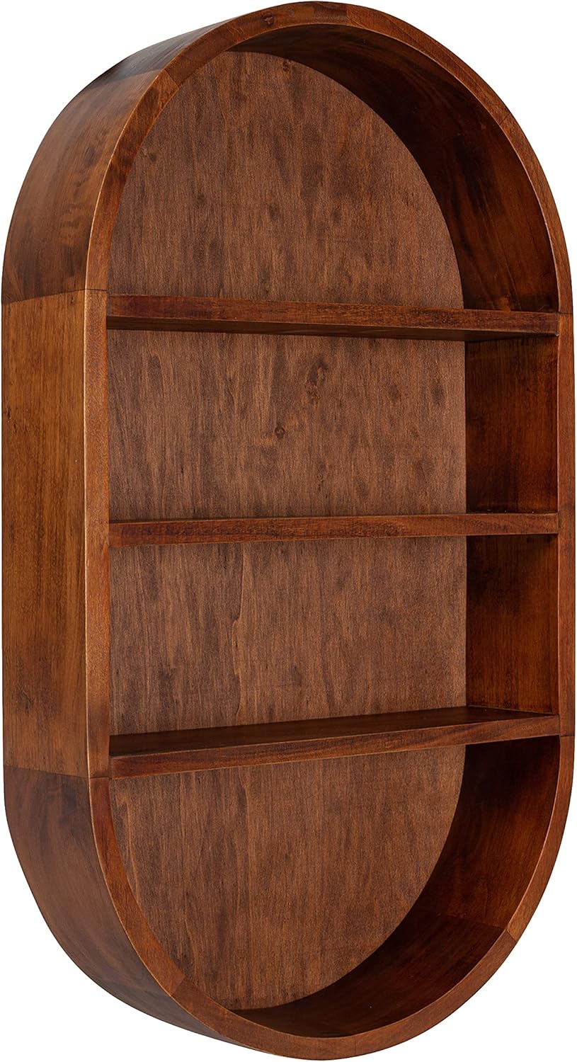 Kate and Laurel Hutton Modern Capsule Wall Shelf; 16 x 28; Black; Minimal Round Oval Wall Shelves for Above Toilet Bathroom Storage