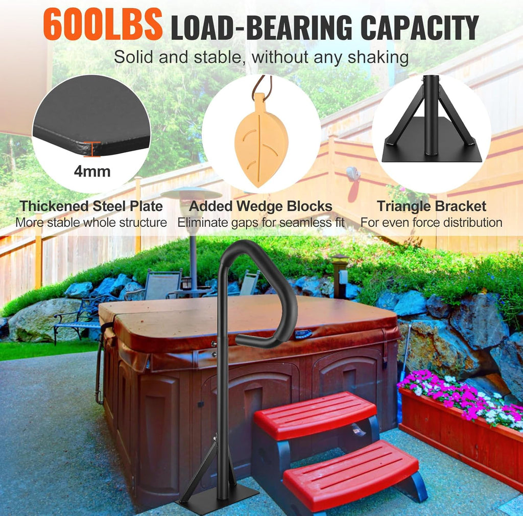 VEVOR Hot Tub Handrail, 360 Rotatable Spa Side Handrail with 35"-57" Adjustable Height, Rust-proof Aluminum Spa Step Hot Tub Hand Rail with Slide-Under Mount Base for Indoor & Outdoor, 600LBS Capacity