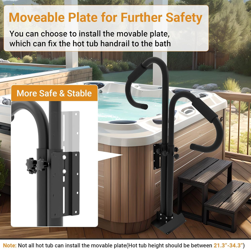 Two-Way Hot Tub Handrails, 38"-58" Adjustable Height SPA Handrail w/360 Swivel Option, Hot Tub Railing to Get in and Out, 600LBS SPA Side Handrail w/Slide Under Mount Base for Indoor&Outdoor