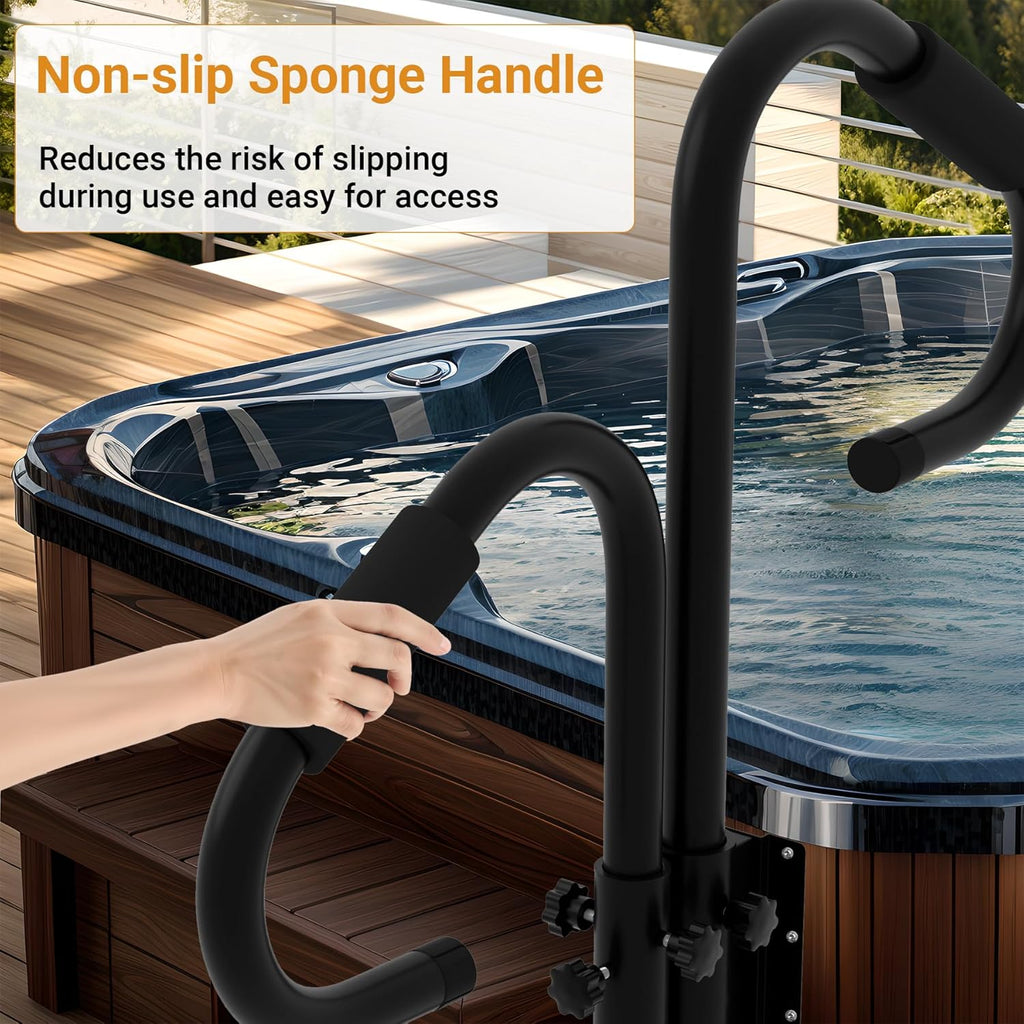 Two-Way Hot Tub Handrails, 38"-58" Adjustable Height SPA Handrail w/360 Swivel Option, Hot Tub Railing to Get in and Out, 600LBS SPA Side Handrail w/Slide Under Mount Base for Indoor&Outdoor