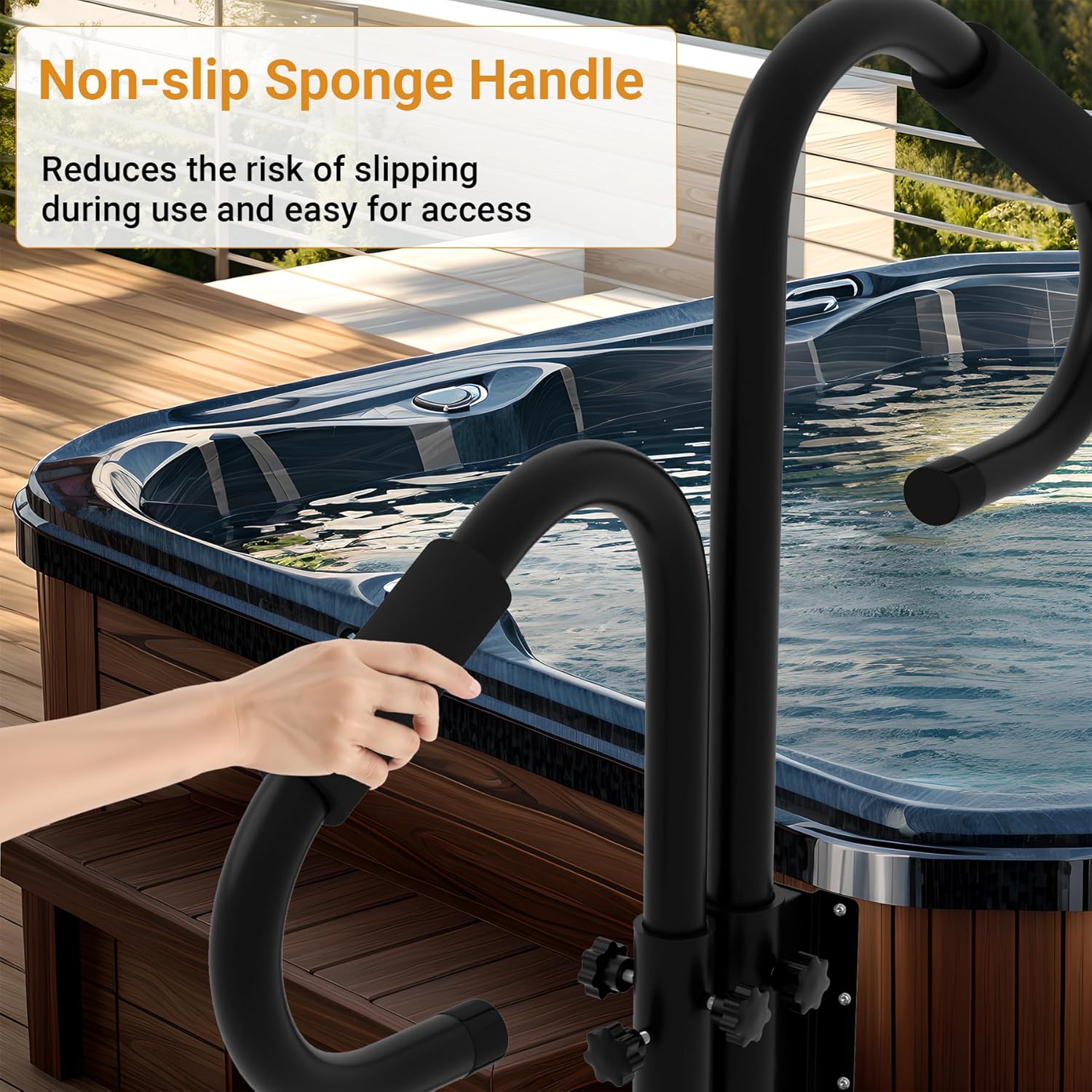 Two-Way Hot Tub Handrails, 38"-58" Adjustable Height SPA Handrail w/360 Swivel Option, Hot Tub Railing to Get in and Out, 600LBS SPA Side Handrail w/Slide Under Mount Base for Indoor&Outdoor